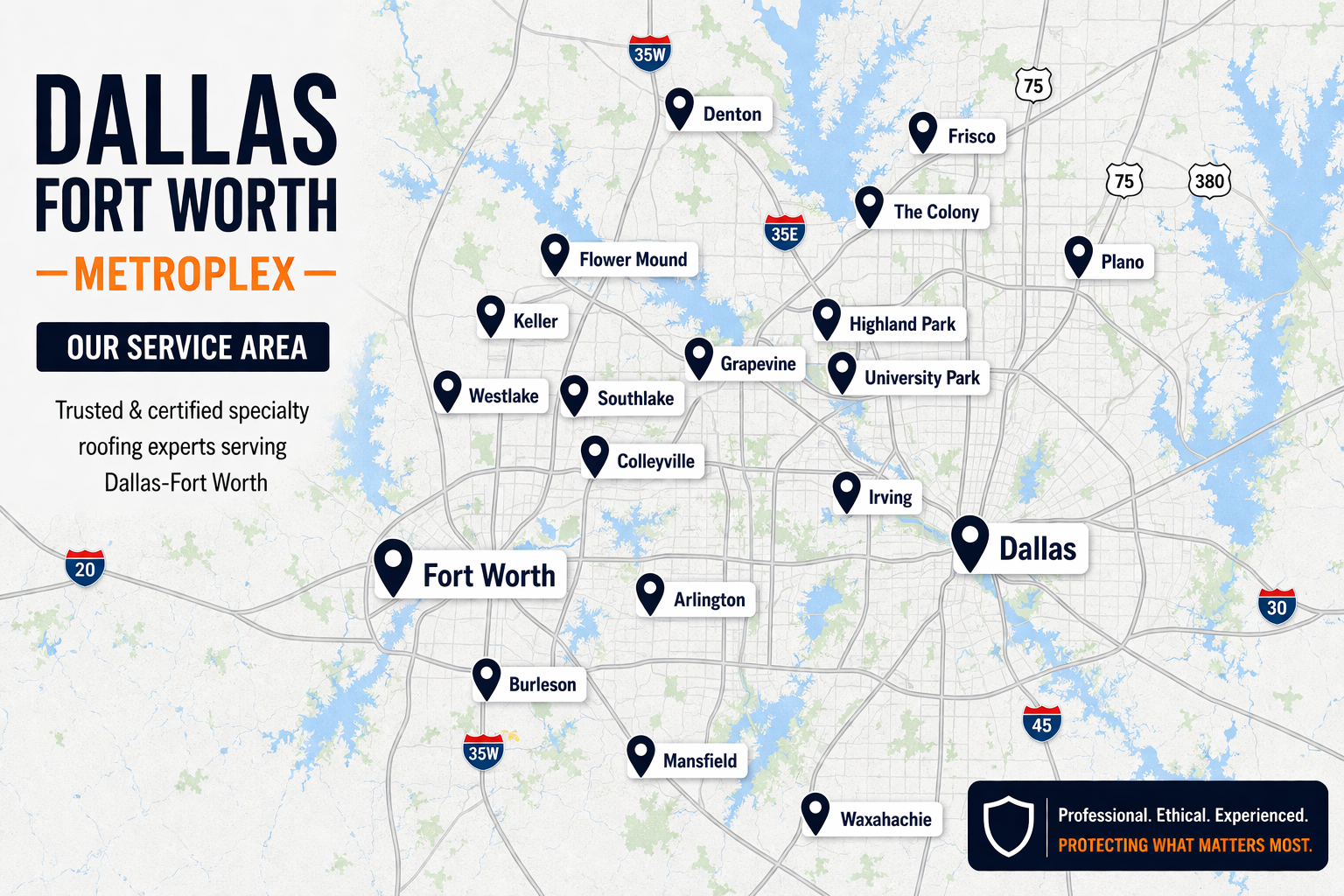 Map showing MyPro Construction's service areas across North Texas.
